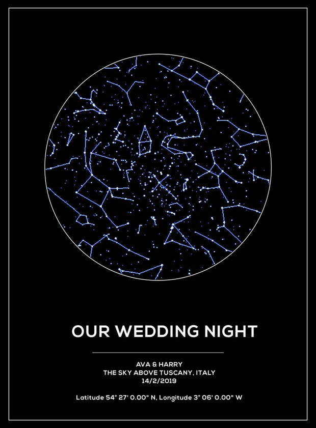 Custom Star Map Poster Print of The Night Sky On a Special Date & Time