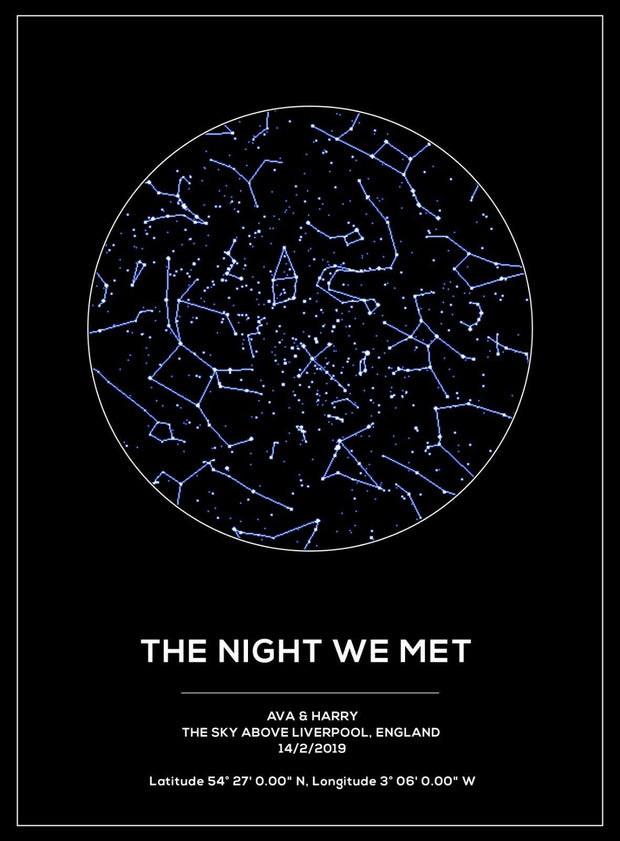 Personalised Night Sky Star Map Poster Print The Night We Met - Anniversary Gift