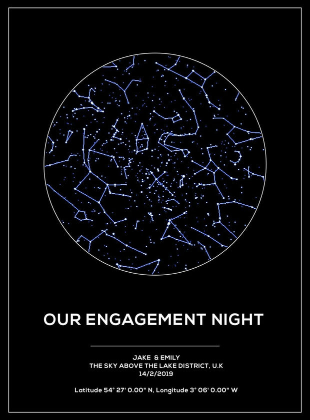 Personalised Night Sky Star Map Poster Print Our Engagement, Anniversary / Valentines