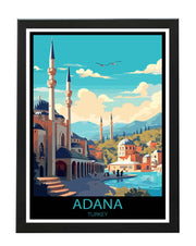 ADANA TURKEY - RETRO TRAVEL POSTER PRINT WANDERLUST WALL ART BLACK