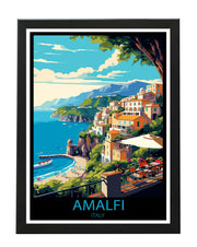 AMALFI COAST ITALY - RETRO TRAVEL POSTER PRINT WANDERLUST WALL ART BLACK