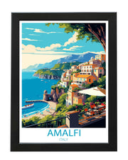 AMALFI COAST ITALY - RETRO TRAVEL POSTER PRINT WANDERLUST WALL ART WHITE