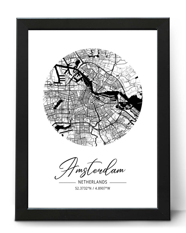 AMSTERDAM CITY MAP ART PRINT BLACK & WHITE WALL ART POSTER COLLECTION A4 & A3