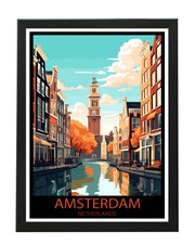 AMSTERDAM NETHERLANDS - RETRO TRAVEL POSTER PRINT WANDERLUST WALL ART BLACK