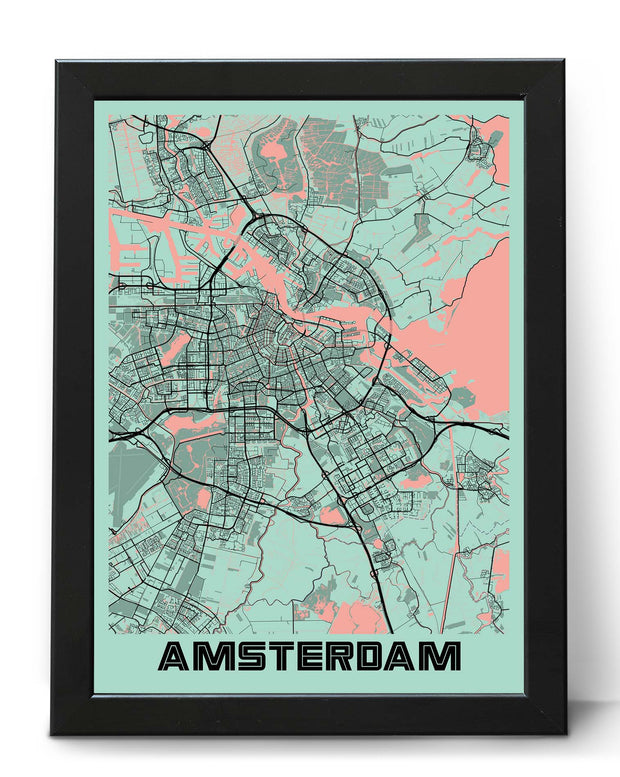 AMSTERDAM CITY MAP ART PRINT PRIMROSE WALL ART POSTER MAP COLLECTION