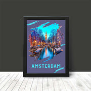 Amsterdam Travel Poster Print Modern Wall Art Cityscape Landmark Canal