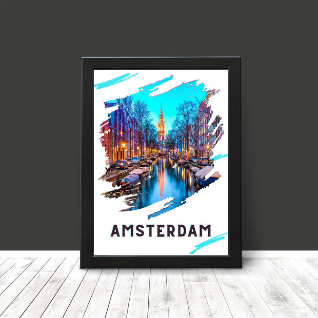 Amsterdam Travel Poster Print Cityscape Modern Wall Art interior decor / home furnishings