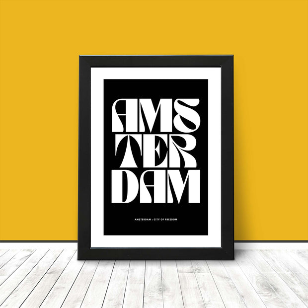 Amsterdam Typography Poster Print Modern Art City of Freedom Wall Art