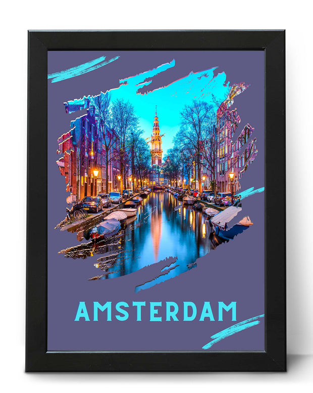 Amsterdam Travel Poster Print Modern Wall Art Cityscape Landmark Canal