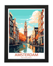 AMSTERDAM NETHERLANDS - RETRO TRAVEL POSTER PRINT WANDERLUST WALL ART WHITE