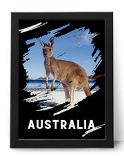 Australia Poster Print - kangaroo at the beach whimsical modern wall art
