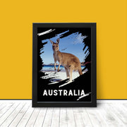 Australia Poster Print - kangaroo at the beach whimsical modern wall art