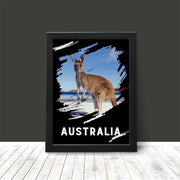 Australia Poster Print - kangaroo at the beach whimsical modern wall art