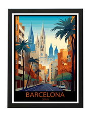 BARCELONA SPAIN - RETRO TRAVEL POSTER PRINT WANDERLUST WALL ART BLACK