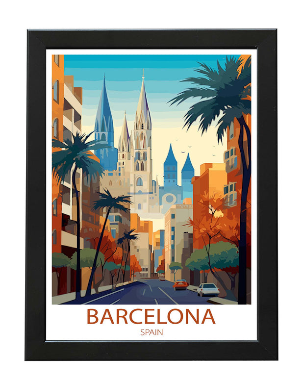 BARCELONA SPAIN - RETRO TRAVEL POSTER PRINT WANDERLUST WALL ART WHITE