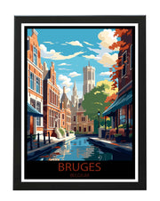 BRUGES CITY TRAVEL POSTER PRINT - RETRO WALL ART HOME DECOR BLACK