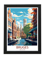 BRUGES CITY TRAVEL POSTER PRINT - RETRO WALL ART HOME DECOR WHITE