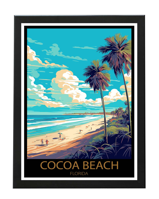 COCOA BEACH TRAVEL POSTER PRINT - RETRO WALL ART FLORIDA USA WANDERLUST BLACK