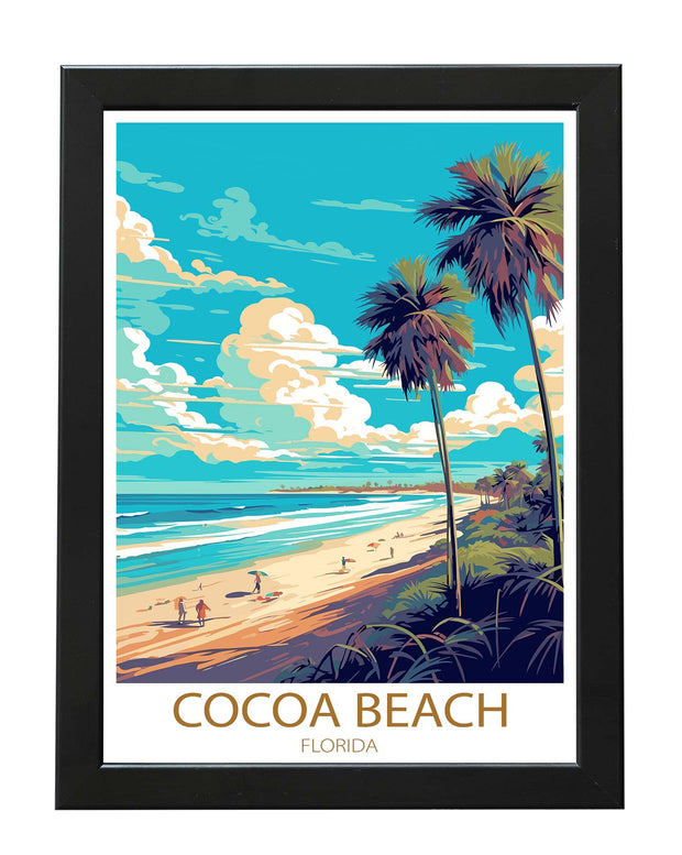 COCOA BEACH TRAVEL POSTER PRINT - RETRO WALL ART FLORIDA USA WANDERLUST WHITE