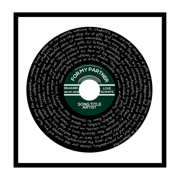 Personalised Song Lyric Poster Prints, Vinyl Record Wall Art - Any Song 10