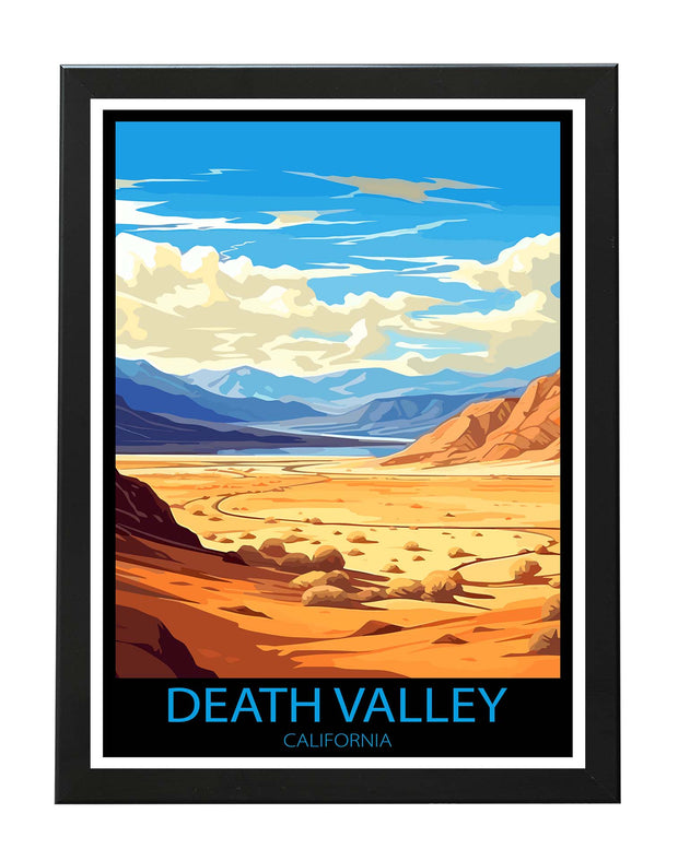 DEATH VALLEY CALIFORNIA TRAVEL POSTER PRINT - RETRO WALL ART WANDERLUST BLACK