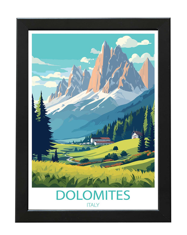 DOLOMITES MOUNTAIN RANGE ITALY TRAVEL POSTER PRINT - ADVENTURER WALL ART WHITE