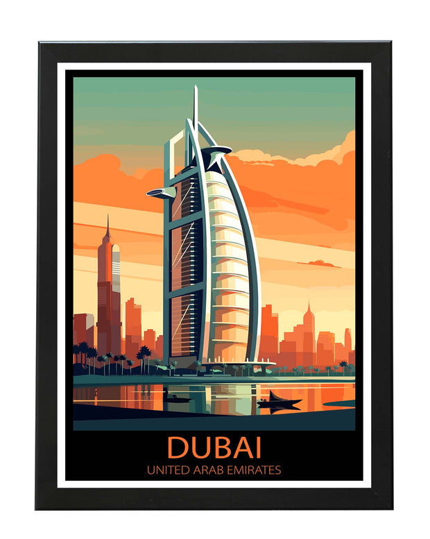 DUBAI TRAVEL POSTER PRINT BURJ AL ARAB ICONIC HOTEL ARAB EMIRATES WALL ART BLACK