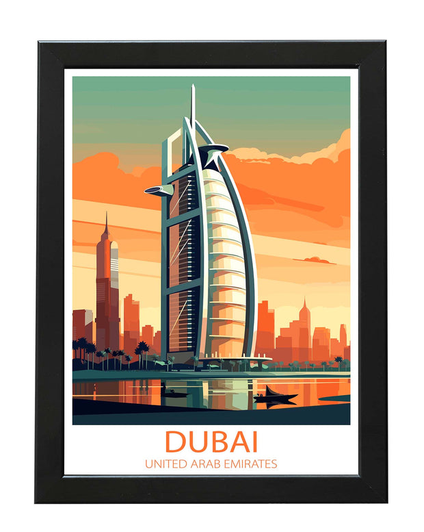 DUBAI TRAVEL POSTER PRINT BURJ AL ARAB ICONIC HOTEL ARAB EMIRATES WALL ART WHITE