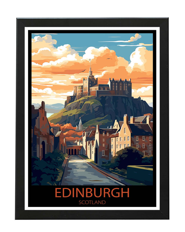 EDINBURGH CITY CASTLE POSTER PRINT SCENIC TRAVEL WALL ART GIFTS FOR ALL OCCASIONS BLACK