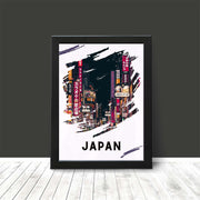 Japan Travel Poster Print Night Cityscape Modern Vibrant Wall Art