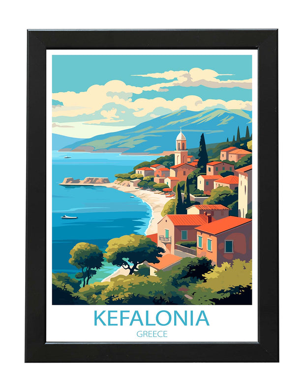 KEFALONIA GREECE POSTER PRINT RETRO TRAVEL WALL ART PRINTS ILLUSTRATION PRINTED GIFTS WHITE