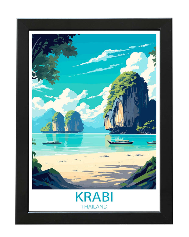 KRABI THAILAND POSTER PRINT RETRO TRAVEL WALL ART PRINTS & PRINTED GIFTS WHITE