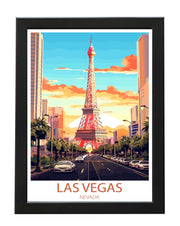 LAS VEGAS NEVADA POSTER PRINT CLASSIC TRAVEL WALL ART PRINTS EIFFEL TOWER ON THE STRIP WHITE