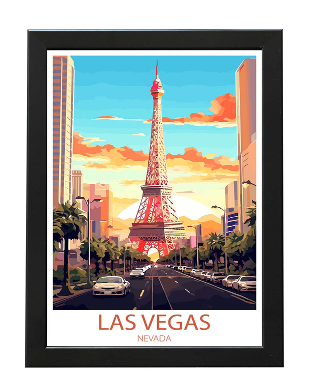 LAS VEGAS NEVADA POSTER PRINT CLASSIC TRAVEL WALL ART PRINTS EIFFEL TOWER ON THE STRIP WHITE