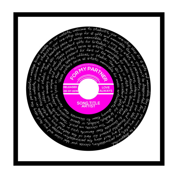 Personalised Song Lyric Poster Prints, Vinyl Record Wall Art - Any Song 6