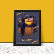 London Tower Bridge Travel Poster Print Night time Cityscape Modern Wall Art