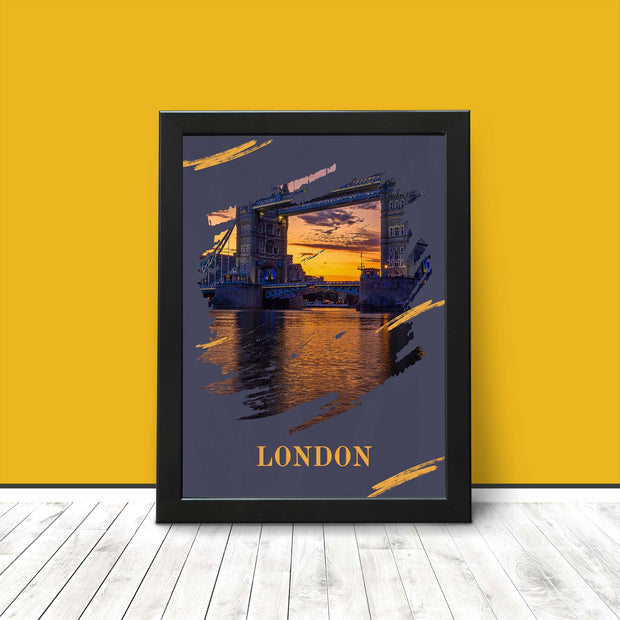 London Tower Bridge Travel Poster Print Night time Cityscape Modern Wall Art