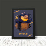 London Tower Bridge Travel Poster Print Night time Cityscape Modern Wall Art