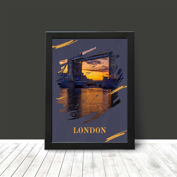 London Tower Bridge Travel Poster Print Night time Cityscape Modern Wall Art