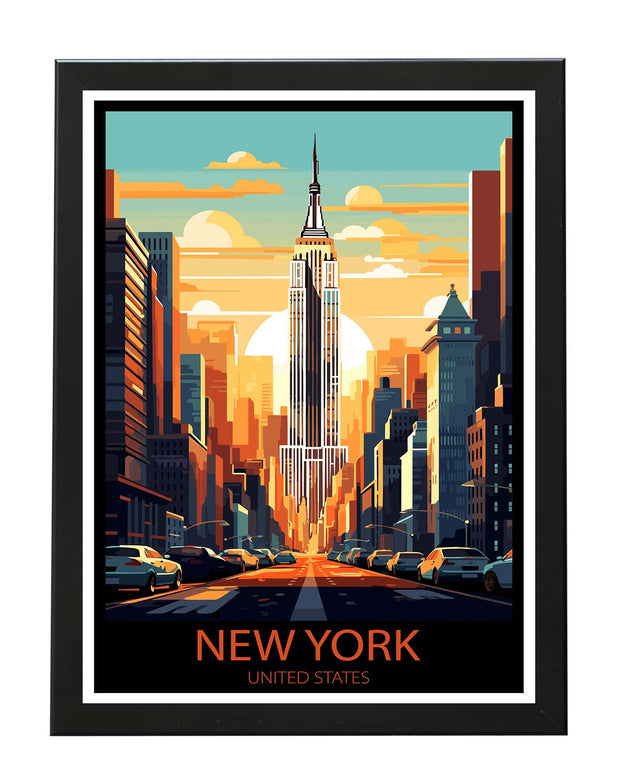 NEW YORK CITY POSTER PRINT RETRO TRAVEL WALL ART LANDMARK COLLECTION BLACK