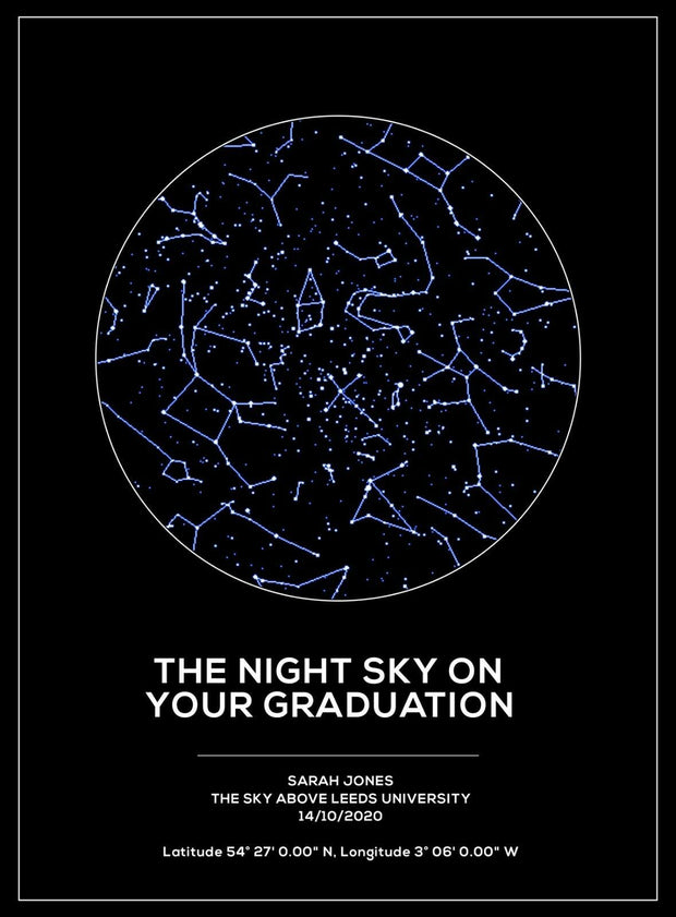 Personalised Night Sky Star Map Poster Print, Graduation Date Gift