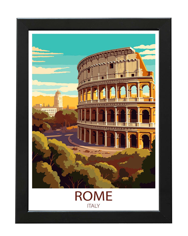 ROME ITALY TRAVEL POSTER PRINT LANDMARK WALL ART - COLOSSEUM ITALIAN ARCHITECTURE WHITE