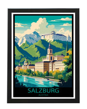 SALZBURG AUSTRIA TRAVEL POSTER PRINT WATERCOLOUR STYLE WALL ART PRINTS BLACK