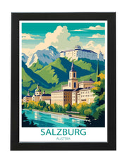 SALZBURG AUSTRIA TRAVEL POSTER PRINT WATERCOLOUR STYLE WALL ART PRINTS WHITE