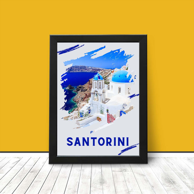 Santorini Poster Print - Travel Wall Art featuring the blue domes of Oia Greece