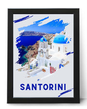 Santorini Poster Print - Travel Wall Art featuring the blue domes of Oia Greece