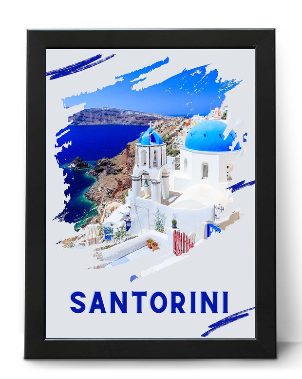 Santorini Poster Print - Travel Wall Art featuring the blue domes of Oia Greece