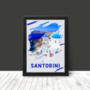 Santorini Poster Print - Travel Wall Art featuring the blue domes of Oia Greece