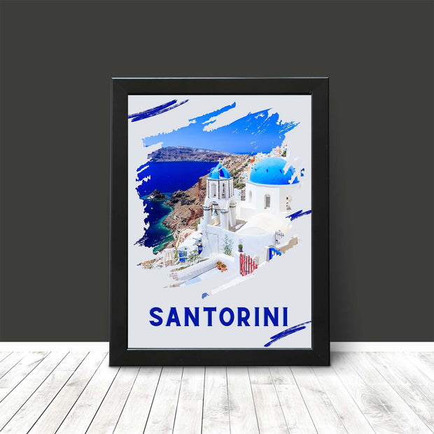 Santorini Poster Print - Travel Wall Art featuring the blue domes of Oia Greece