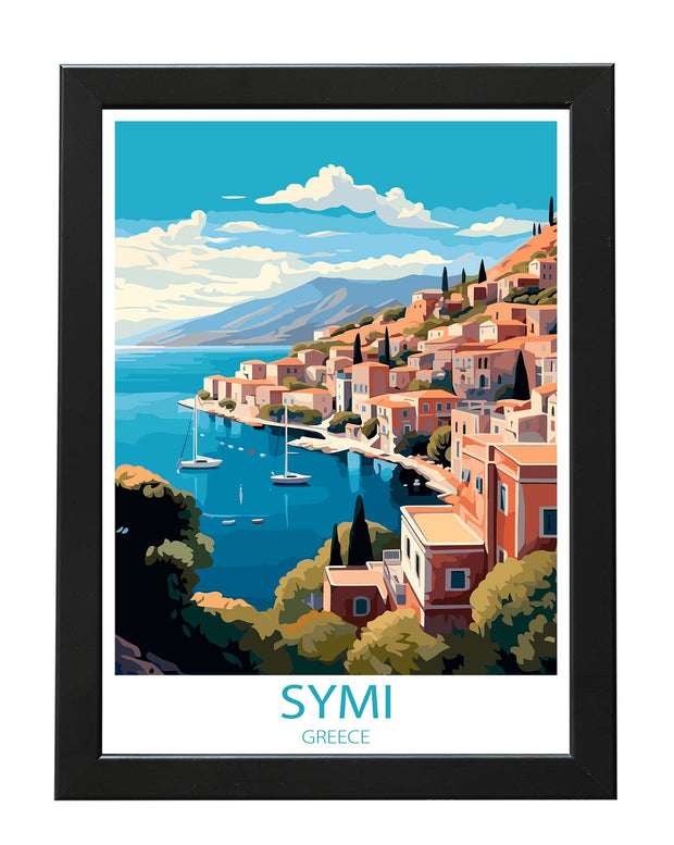 SYMI GREECE TRAVEL POSTER PRINT ISLAND WANDERLUST WALL ART PRINTS WHITE